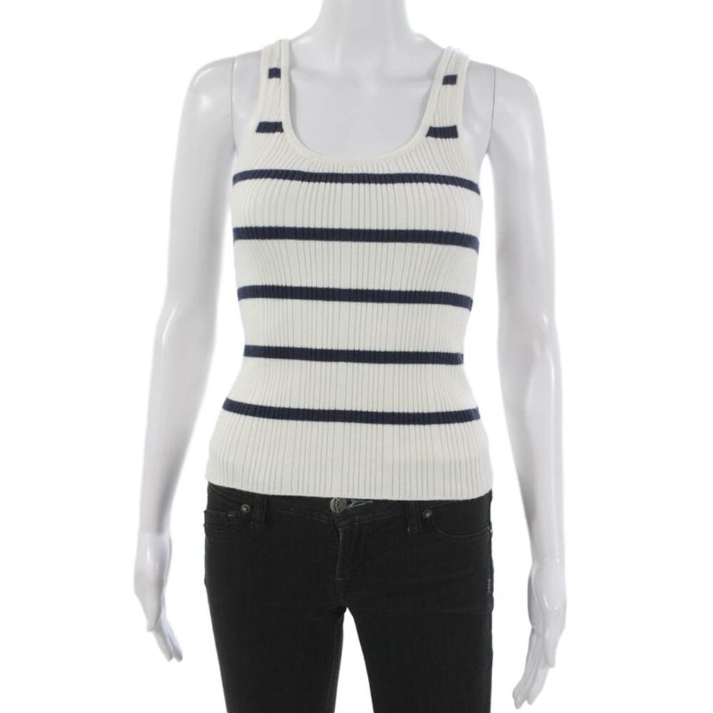 Unsubscribed Womens White Striped Scoop Neck Sleeveless Cotton Tank Size XS